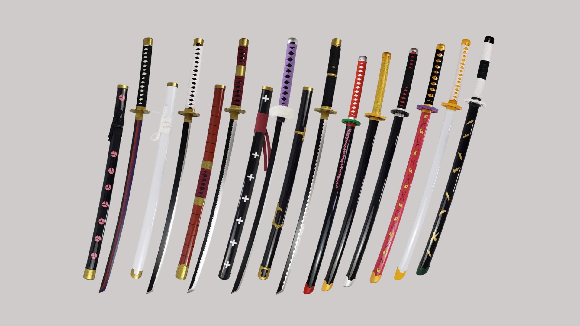 multiple anime swords used by one piece and demon slayer characters